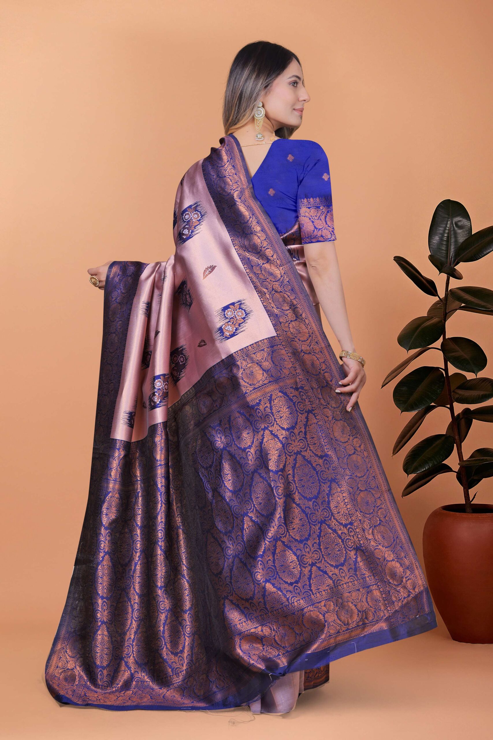 Lavender & Royal Blue Banarasi Silk Saree with Antique Gold Zari | Wedding & Festive Traditional Saree with Rich Pallu - Image 6