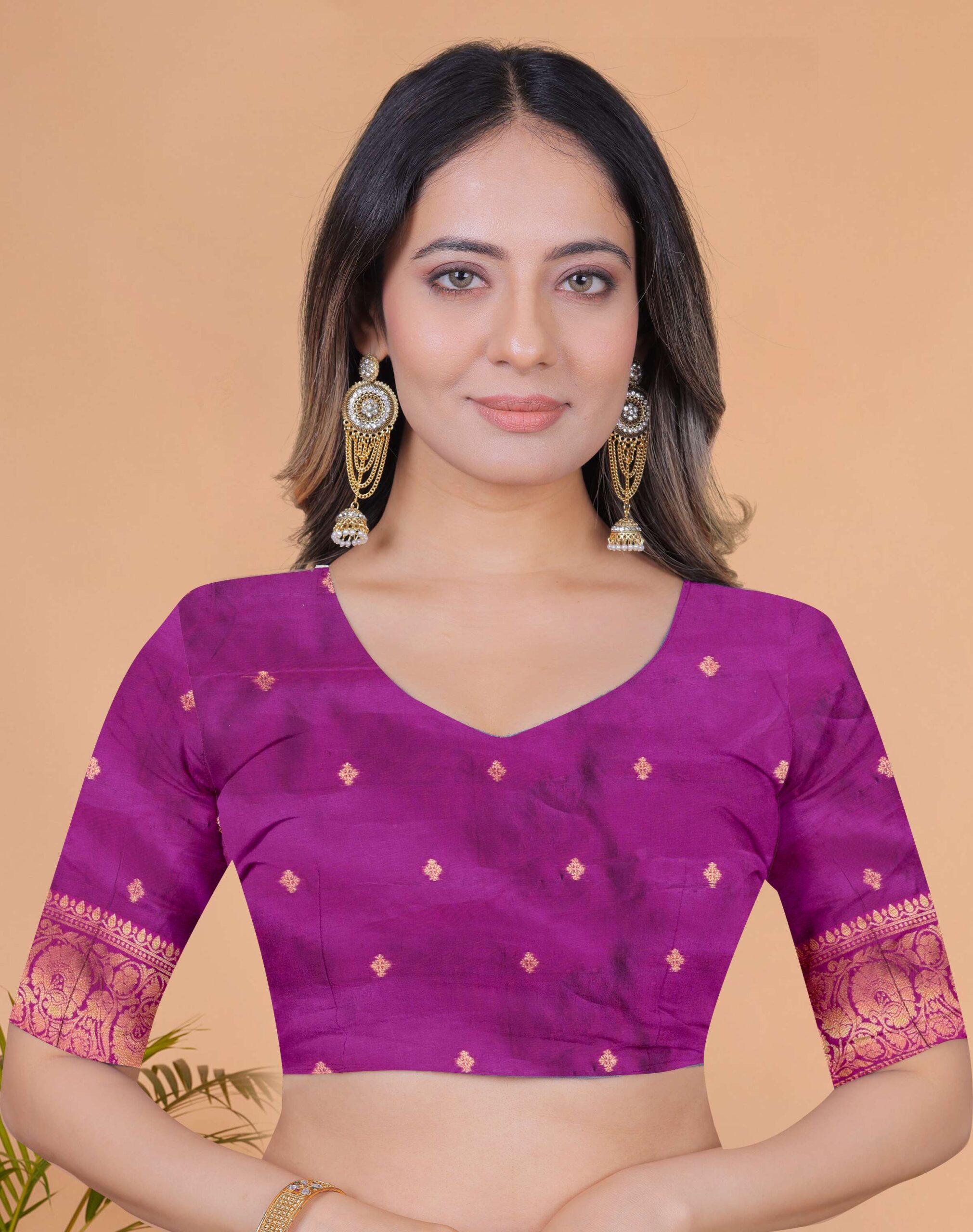 Graceful Grey-Green Banarasi Silk Saree with Magenta Zari Border & Blouse | Wedding, Festival & Party Wear - Image 3